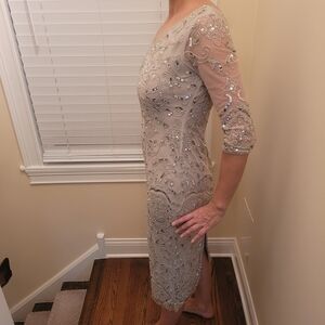 Pisarro Nights Silver Embellished Long Sleeve Dress